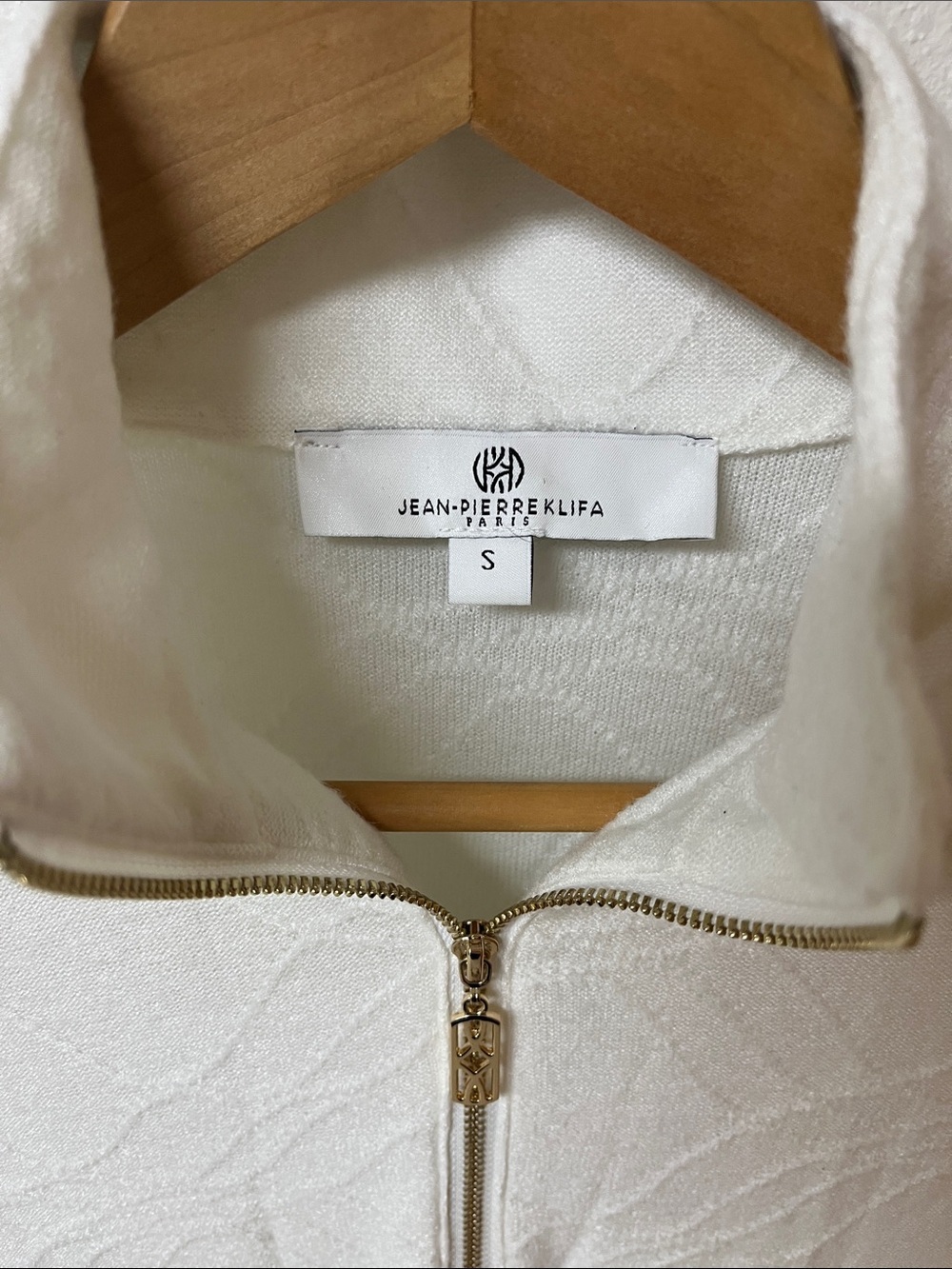Jean-Pierre Klifa White Textured Quarter-Zip Top women’s size s - Picture 2 of 4
